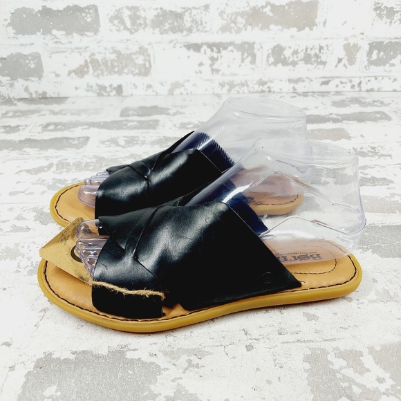 New Born Celena Black Leather Cross Strap Flat Sandals V662 - Picture 1 of 12
